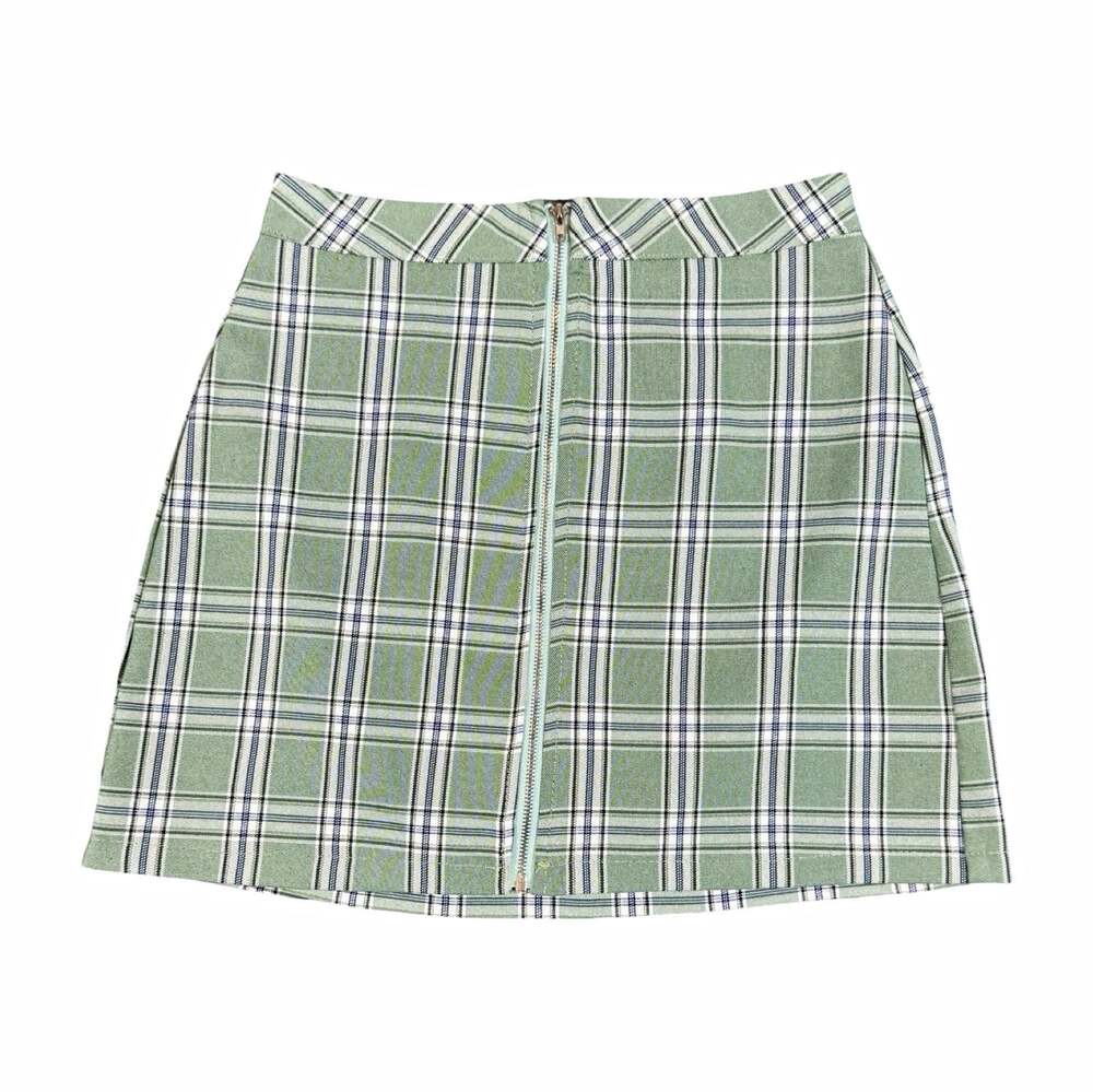 Princess Polly Women’s Plaid Mini Skirt High Rise Zip Twill Green Size 2